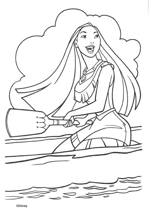 coloriage pocahontas dans sa barque